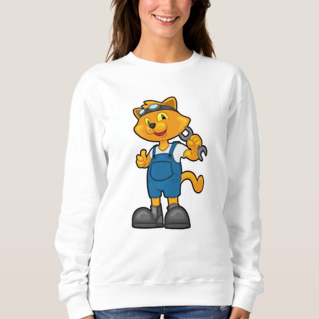 Cat as Mechanic with Spanner Sweatshirt (Front)