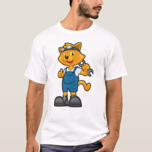 Cat as Mechanic with Spanner T-Shirt