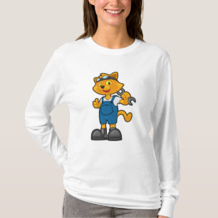 Cat as Mechanic with Spanner T-Shirt