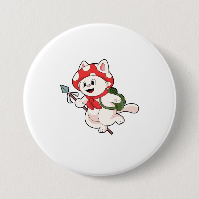 Cat as Mushroom picker with Mushroom 7.5 Cm Round Badge (Front)