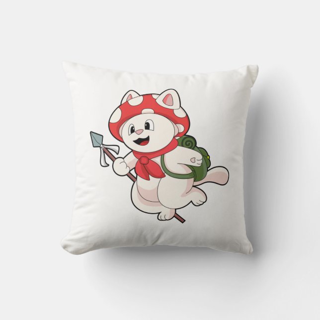 Cat as Mushroom picker with Mushroom Cushion (Front)