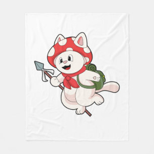 Cat as Mushroom picker with Mushroom Fleece Blanket