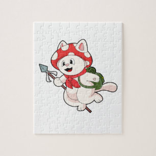 Cat as Mushroom picker with Mushroom Jigsaw Puzzle