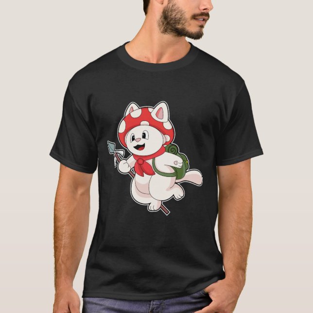 Cat as Mushroom picker with Mushroom T-Shirt (Front)