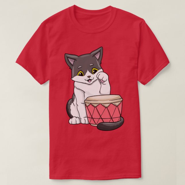 Cat as musician with drum T-Shirt (Design Front)