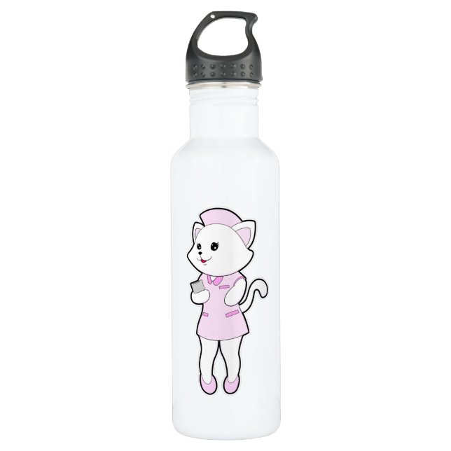 Cat as Nurse with Notepad 710 Ml Water Bottle (Front)
