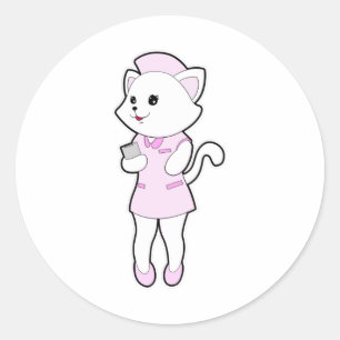 Cat as Nurse with Notepad Classic Round Sticker