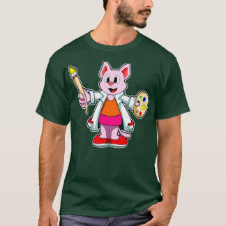 Cat as Painter with Brush Paint T-Shirt