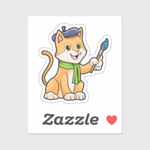 Cat as Painter with Brush & Scarf