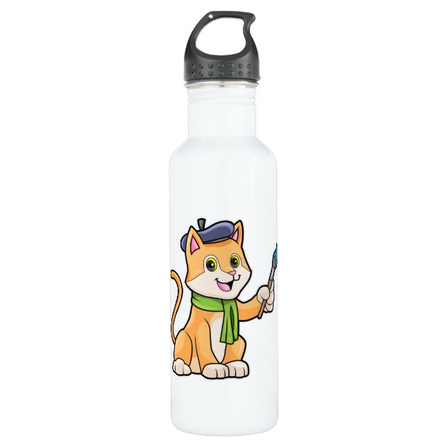 Cat as Painter with Brush & Scarf 710 Ml Water Bottle (Front)