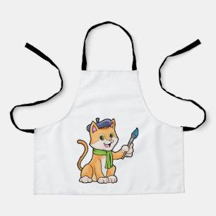 Cat as Painter with Brush & Scarf Apron