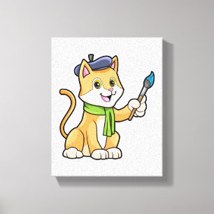 Cat as Painter with Brush & Scarf Canvas Print
