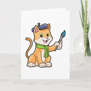 Cat as Painter with Brush & Scarf Card