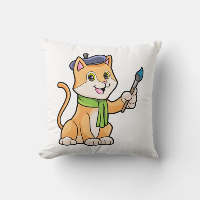 Cat as Painter with Brush & Scarf Cushion (Front)