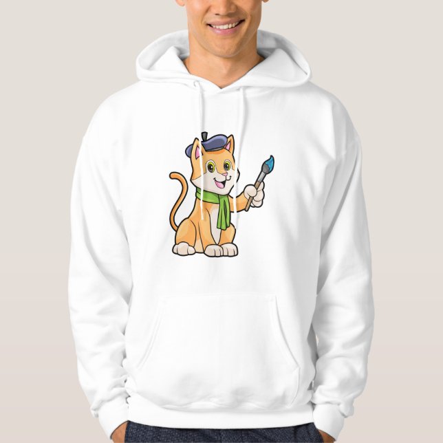 Cat as Painter with Brush & Scarf Hoodie (Front)