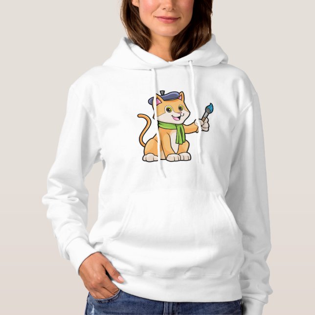 Cat as Painter with Brush & Scarf Hoodie (Front)