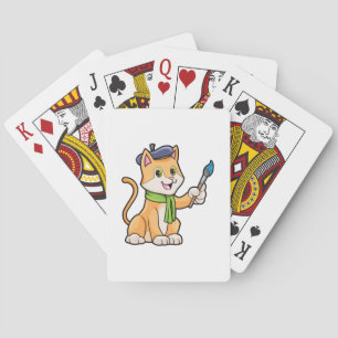 Cat as Painter with Brush & Scarf Playing Cards