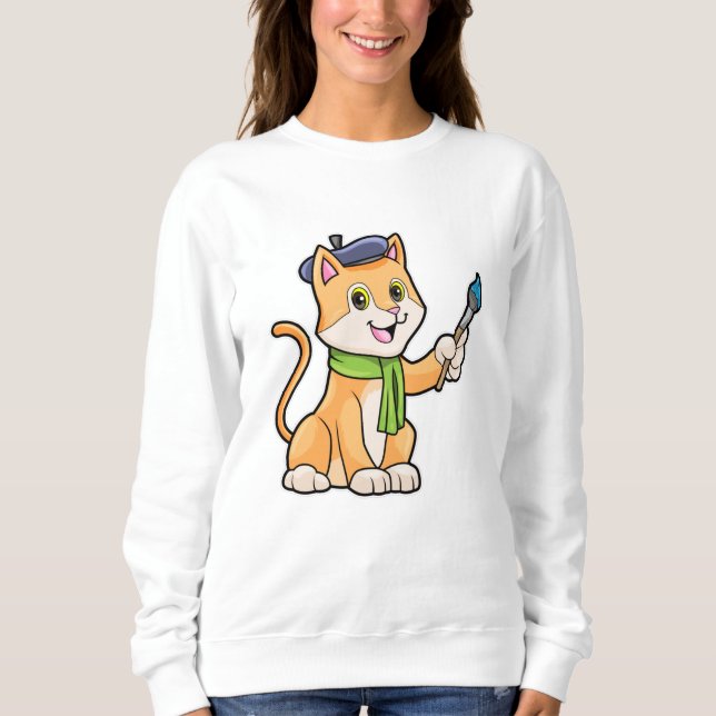 Cat as Painter with Brush & Scarf Sweatshirt (Front)