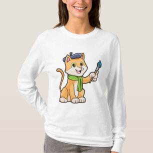Cat as Painter with Brush & Scarf T-Shirt