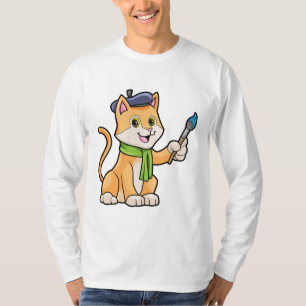 Cat as Painter with Brush & Scarf T-Shirt
