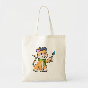 Cat as Painter with Brush & Scarf Tote Bag