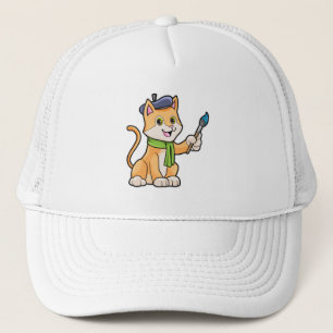 Cat as Painter with Brush & Scarf Trucker Hat