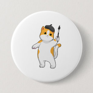Cat as Painter with Paint brush 7.5 Cm Round Badge