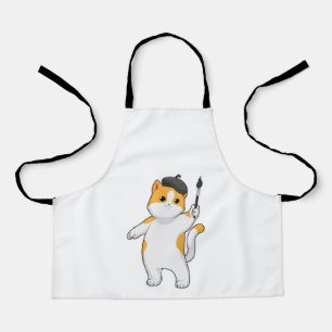 Cat as Painter with Paint brush Apron