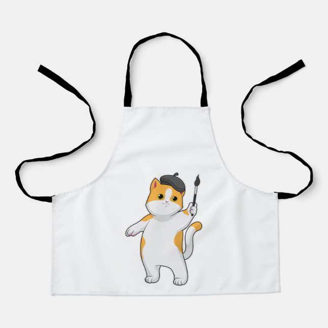 Cat as Painter with Paint brush Apron (Front)