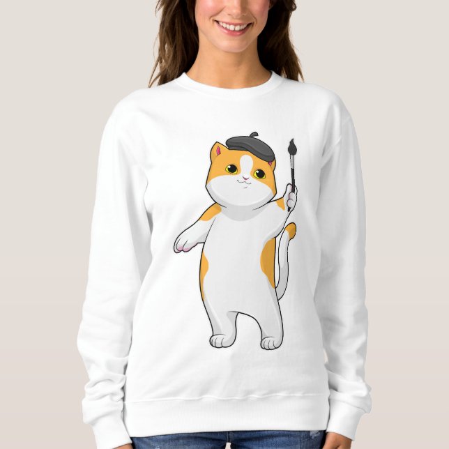 Cat as Painter with Paint brush Sweatshirt (Front)