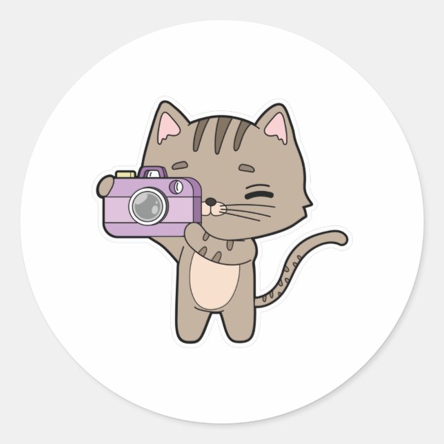Cat as Photographer with Camera Classic Round Sticker (Front)