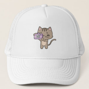 Cat as Photographer with Camera Trucker Hat