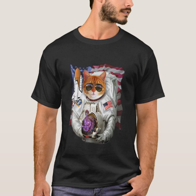 , Cat as Pilot Astronaut, Space Shuttle Commander T-Shirt (Front)