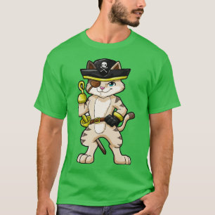 Cat as pirate with dagger and sabre T-Shirt