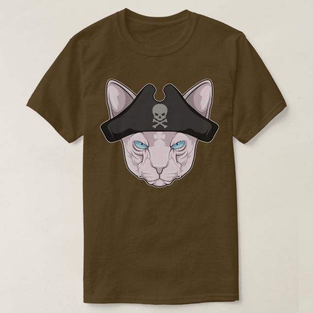 Cat as Pirate with Pirate hat T-Shirt (Design Front)