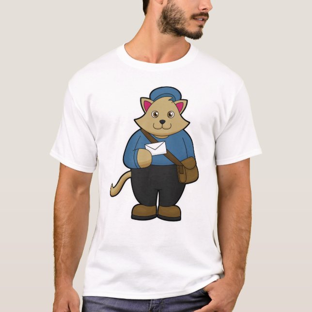 Cat as Postman with Envelope & Bag T-Shirt (Front)