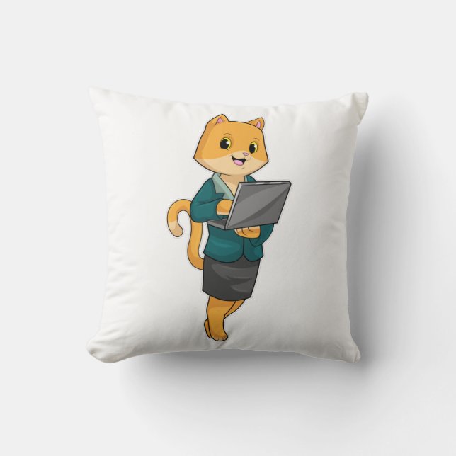 Cat as Secretary with Laptop Cushion (Front)
