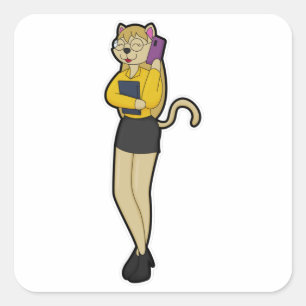 Cat as Secretary with Laptop & Mobile phone Square Sticker