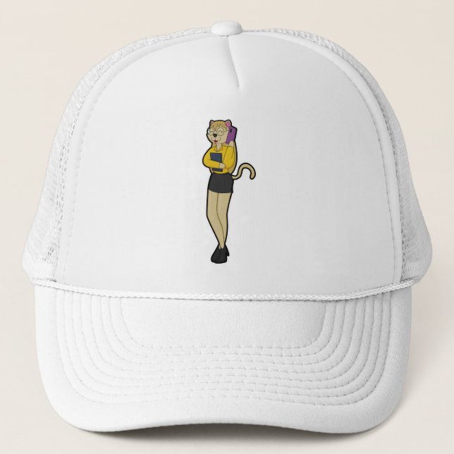 Cat as Secretary with Laptop & Mobile phone Trucker Hat (Front)