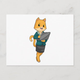 Cat as Secretary with Laptop Postcard