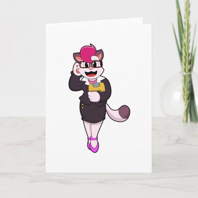 Cat as Secretary with Notepad Card (Front)