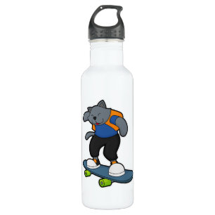 Cat as Skateboarder with Skateboard 710 Ml Water Bottle