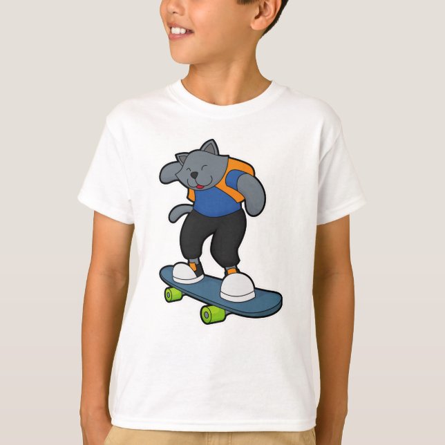 Cat as Skateboarder with Skateboard T-Shirt (Front)