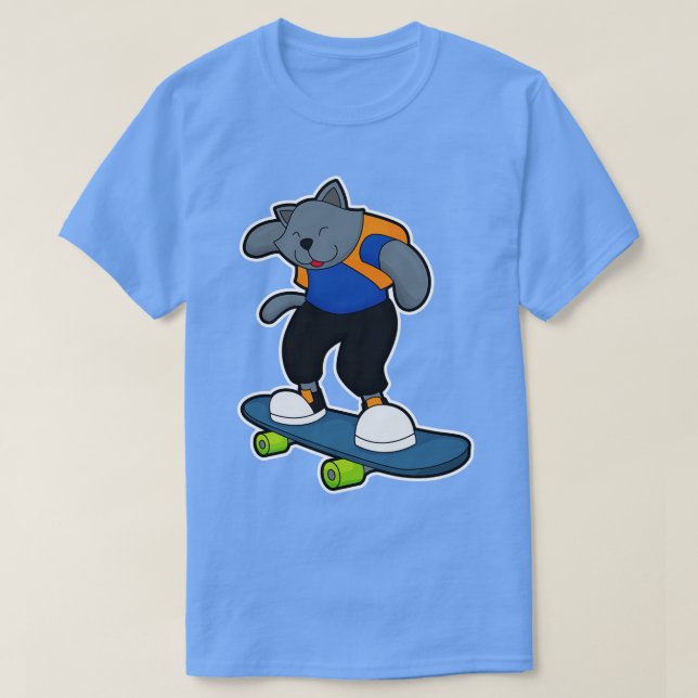 Cat as Skateboarder with Skateboard T-Shirt (Design Front)