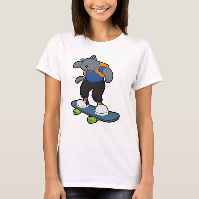 Cat as Skateboarder with Skateboard T-Shirt (Front)