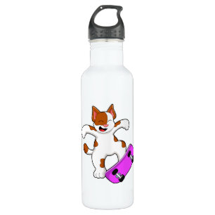 Cat as Skater with Skateboard 710 Ml Water Bottle