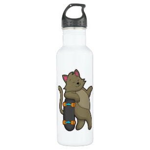 Cat as Skater with Skateboard 710 Ml Water Bottle