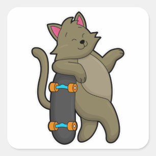 Cat as Skater with Skateboard Square Sticker