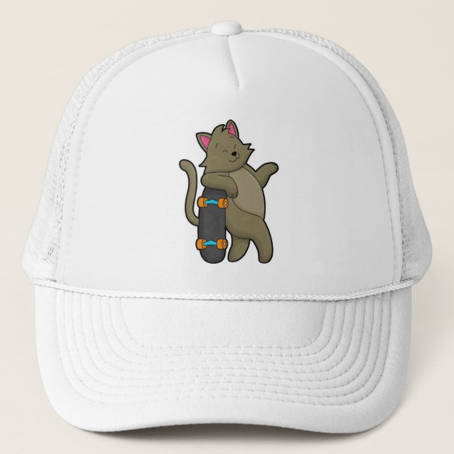 Cat as Skater with Skateboard Trucker Hat (Front)