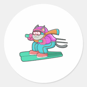 Cat as Ski jumper with Ski & Ski goggles Classic Round Sticker